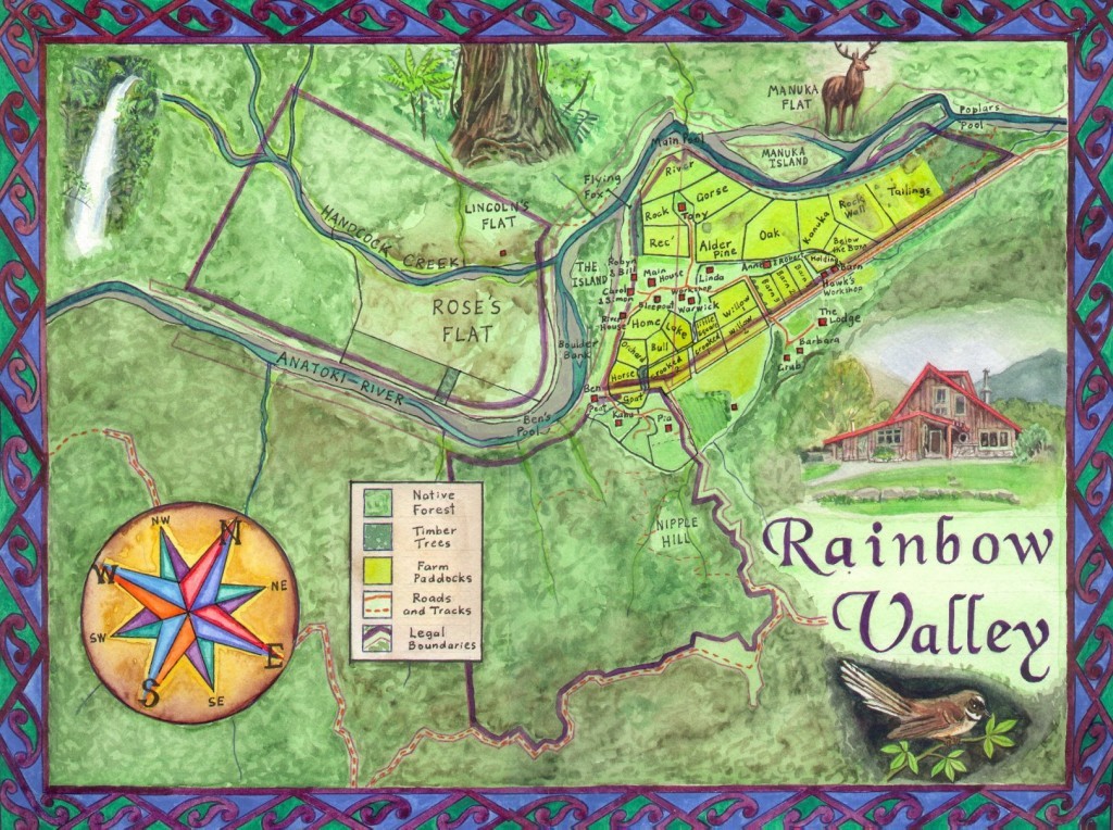 Rainbow Valley Community has three large blocks of land, those outlined in purple above,  all bordered by the Anatoki River.
